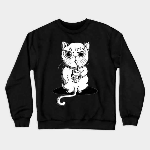 Chubby cat drink bubble tea Crewneck Sweatshirt by TKDoodle